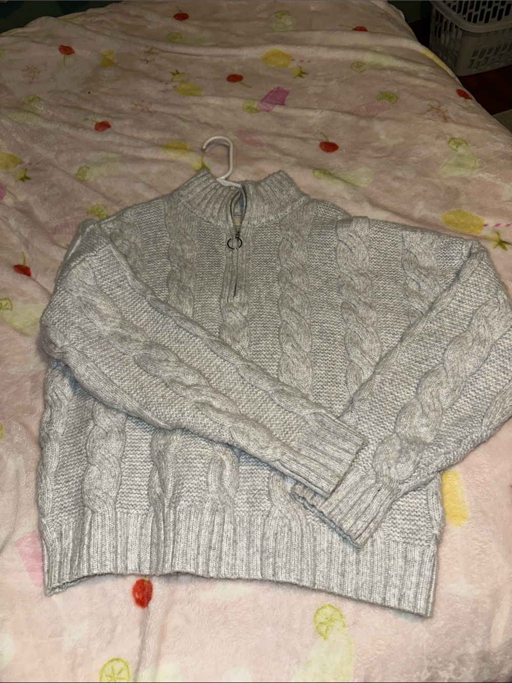 SO Gray Cable-Knit Half-Zip Pullover